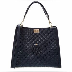 Mario Valentino Elegant Black Leather Signature Tote Bag, Large NWT